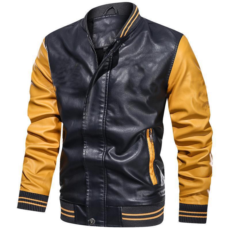 Men’s Casual Jacket – Slim Fit – Faux Leather Look – Stand Collar – Ribbed Trim