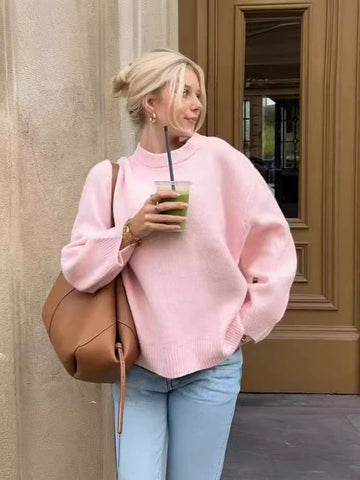 Women’s Pullover Sweater – Relaxed Fit – Soft Knit Wool – Ribbed Trim – Long Sleeve