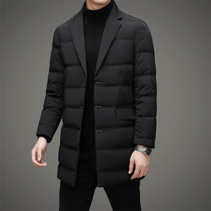 Men’s Down Coat – Quilted Insulated – Notch Lapel – Mid-Length Regular Fit