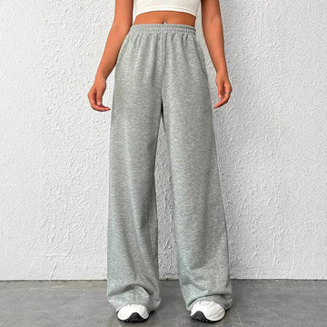 Women’s Wide-Leg Trousers – High Waisted – Lightweight Knit – Elastic Waist – Casual Fit