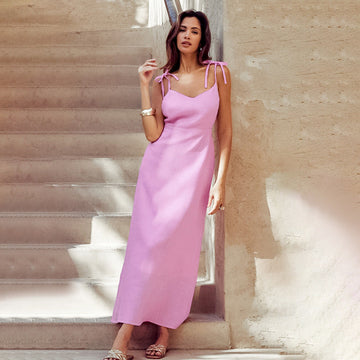 Women’s Sundress – Cotton Linen Blend – A-Line Fit – Adjustable Straps – Full Length