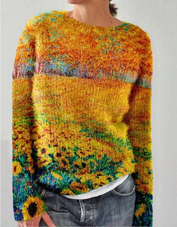Women’s Sweatshirt – Wool – Relaxed Fit – Floral Embroidered – Long Sleeve Casual