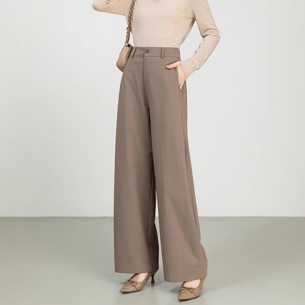 Women’s Wide-Leg Trousers – High Waist – Cotton Wool Blend – Tailored Formal Fit