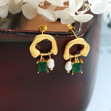 Elegant emerald and pearl earrings for women