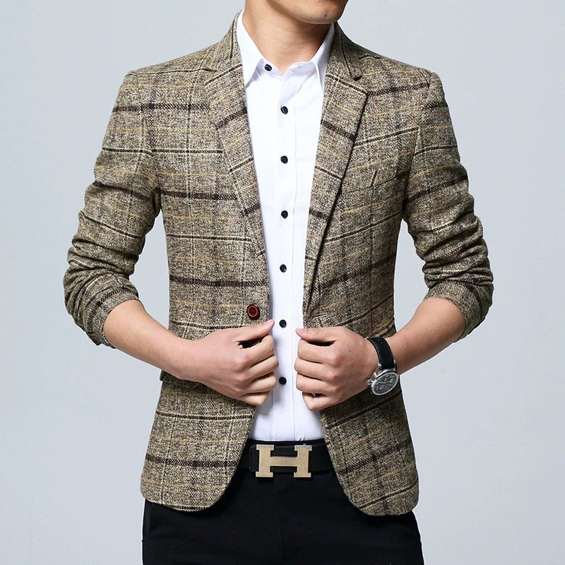 Men’s Blazer – Wool Blend – Modern Fit – Large Plaid – Single-Breasted – Notch Lapel