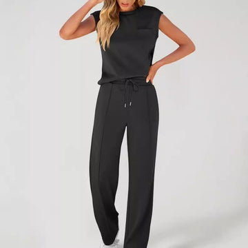 Women’s Two-Piece Set – Sleeveless Top – Full-Length Drawstring Trousers – Relaxed Fit