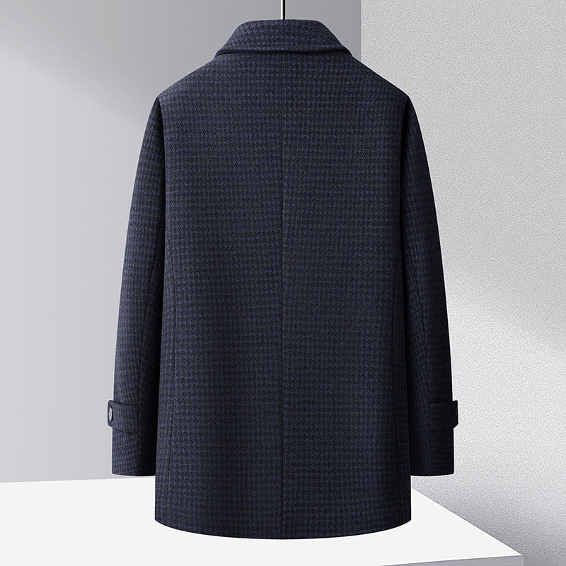 Men’s Mid-Length Coat – Wool – Regular Fit – Houndstooth – Single-Breasted – Button Cuffs