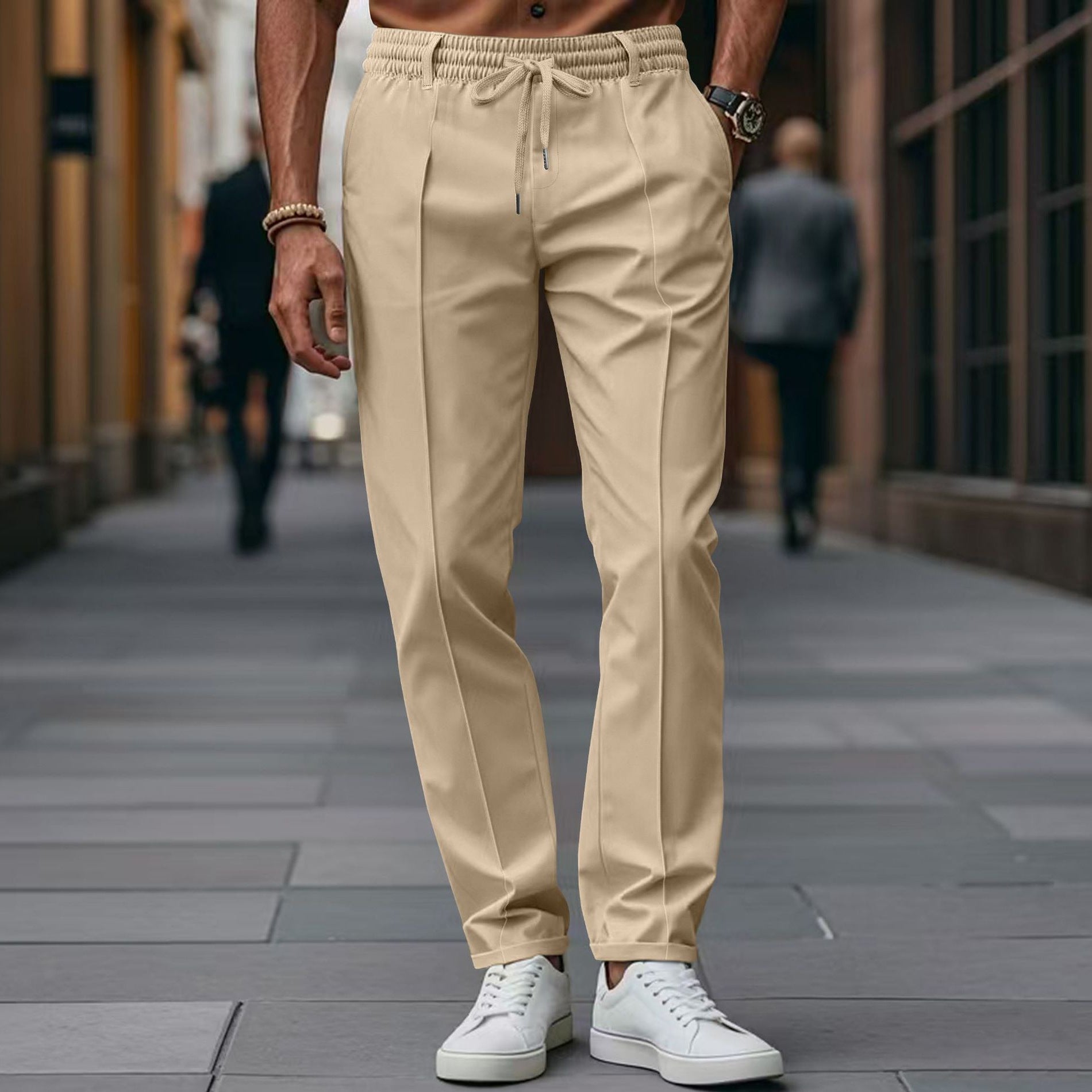 Men’s Jogging Pants – Cotton Blend – Straight Leg – Elastic Waist – Full Length
