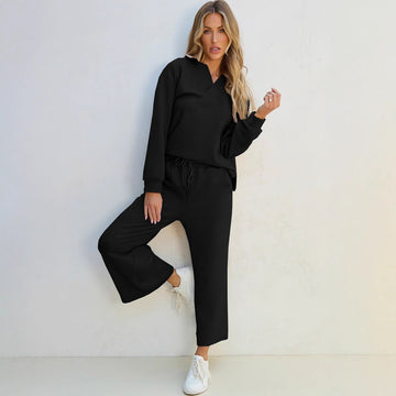 Women’s Lounge Set – Knit Two-Piece – Relaxed Fit – Drawstring Waist – Full Length