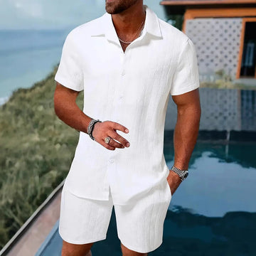 Men’s Two-Piece Set – Lightweight Cotton Blend – Jacquard Pattern – Relaxed Fit