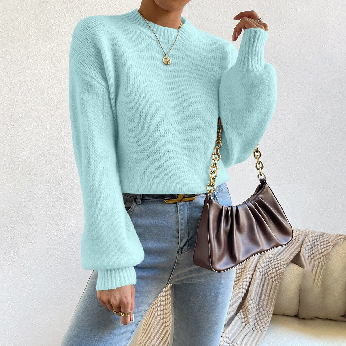 Women’s Knitted Sweater – Relaxed Fit – Soft Wool Blend – Crew Neck – Ribbed Cuffs