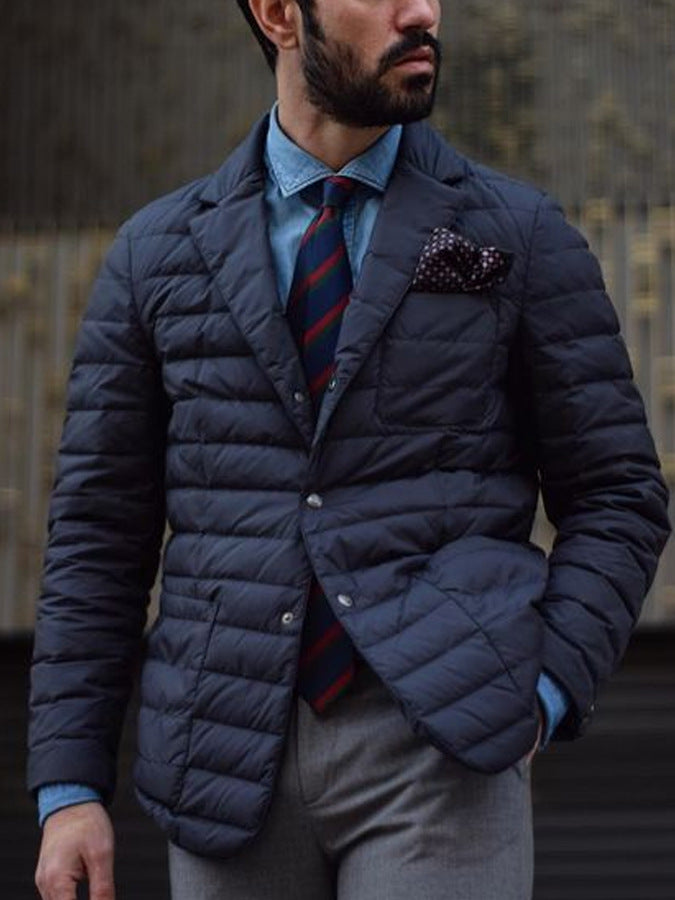 Men’s Quilted Blazer Jacket – Slim Fit – Lapel Collar – Button Closure – Smart Casual