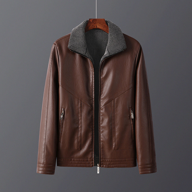 Men’s Jacket – Regular Fit – Faux Leather – Fleece Lined – Reversible – Zippered Pockets