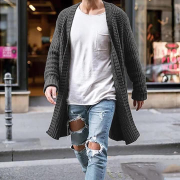 Men’s Cardigan – Oversized Relaxed Fit – Longline Open Front – Chunky Ribbed Knit