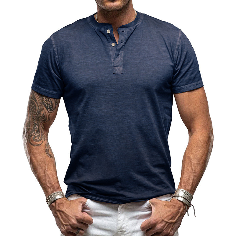 Men’s Slim Fit T-Shirt – Soft Cotton Blend – Henley Neck - Casual Wear