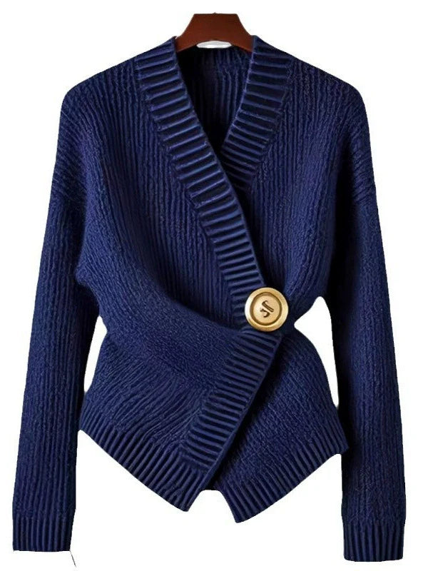 Women’s Sweater Top – Ribbed Knit Wrap Style – V-Neck – Long Sleeve – Asymmetrical Hem