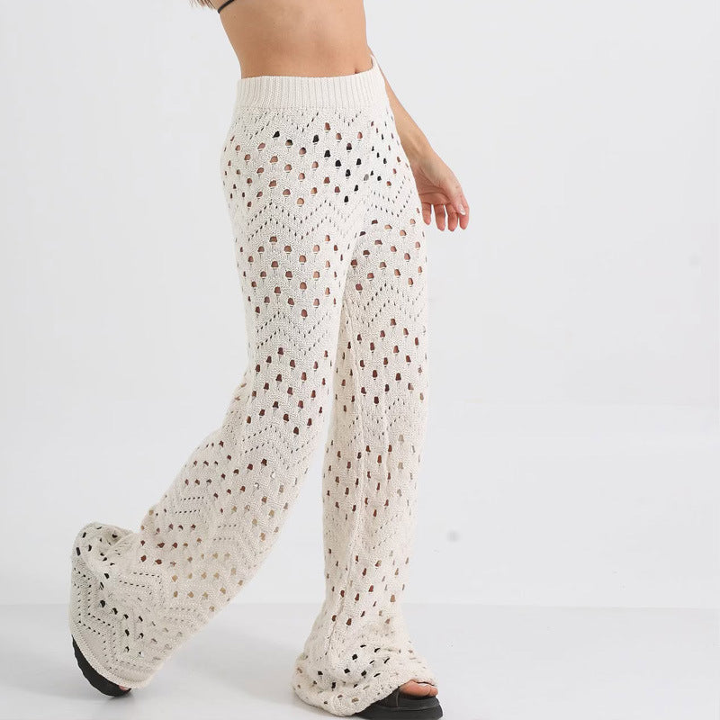 Women’s Two-Piece Knit Set – Relaxed Short Sleeve Top – High Waist Wide Leg Trousers