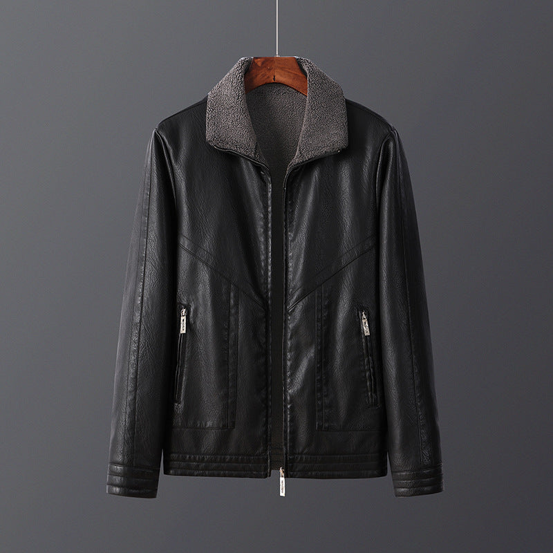 Men’s Jacket – Regular Fit – Faux Leather – Fleece Lined – Reversible – Zippered Pockets