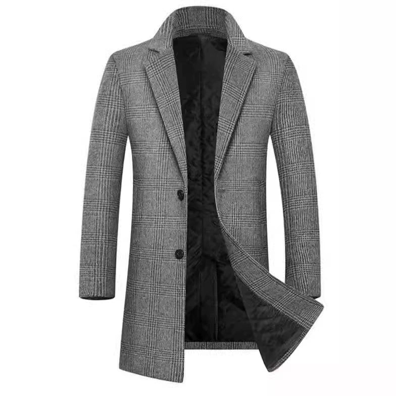 Men’s Overcoat – Wool Blend – Tailored Fit – Mid-Length – Plaid – Quilted Lining
