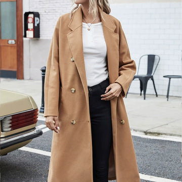 Women’s Wool Coat – Mid-Length – Relaxed Fit – Double-Breasted – Notch Lapel