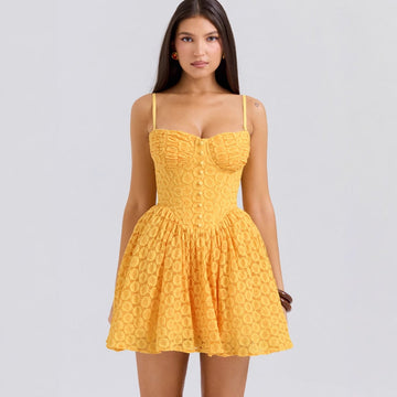 Women’s Mini Dress – Lace Jacquard – A-Line Fit – Spaghetti Straps – Fitted Bodice
