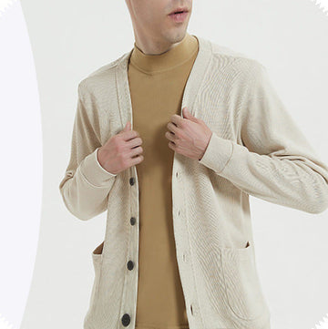 Men’s Cardigan – Relaxed Fit – V-Neck – Button Front with Pockets