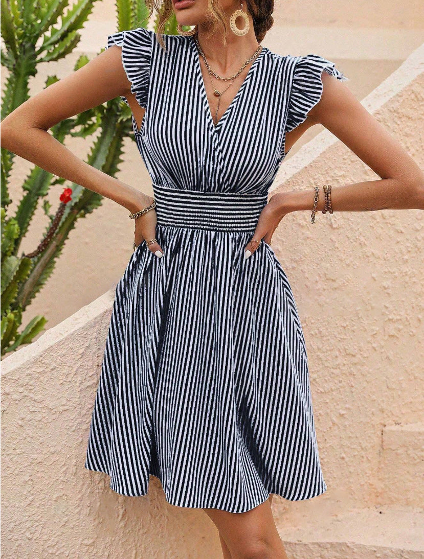 Striped print sleeve dress for women