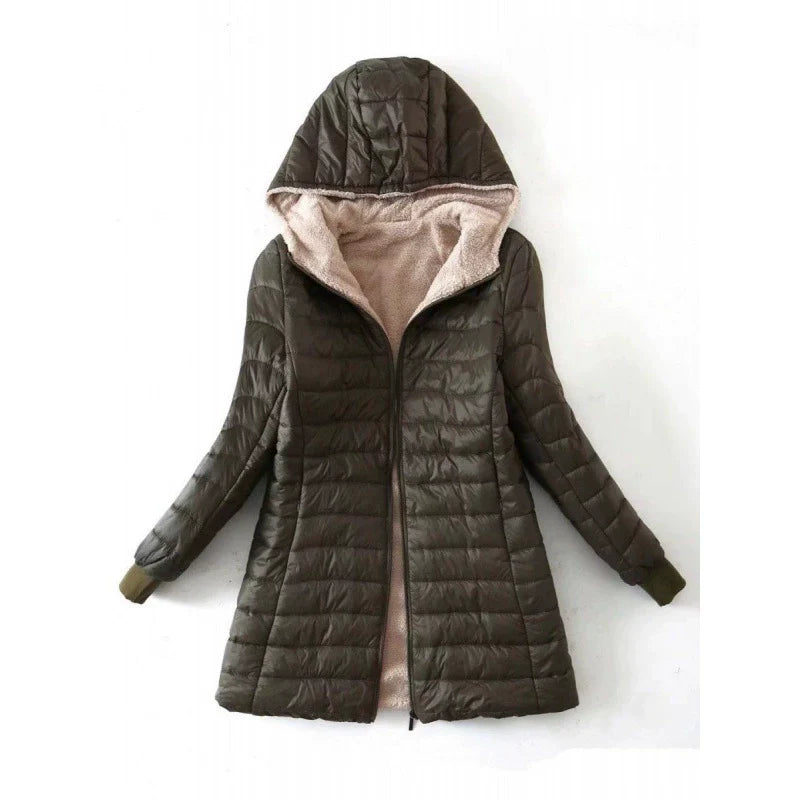 Women’s Puffer Coat – Quilted Warm Design – Plush Lined – Hooded Mid-Length Fit