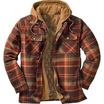 Men’s Hooded Jacket – Quilted Lining – Relaxed Fit – Plaid Pattern