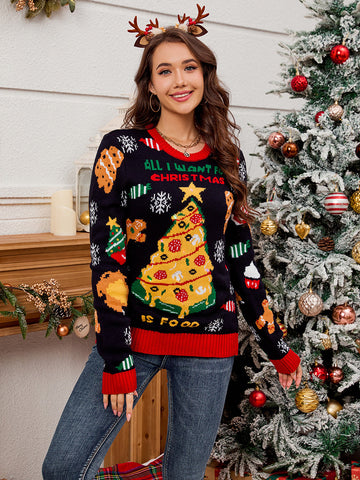 Women’s Sweatshirt – Jacquard Knit – Loose Fit – Long Sleeve Holiday Graphic