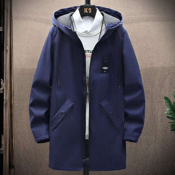 Men’s Hooded Jacket – Fleece Lined – Windproof Mid-Length – Casual Outerwear