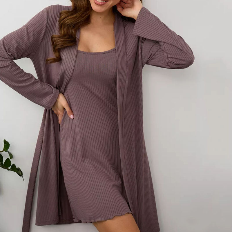 Women’s Sleep Dress – Slim Fit – Ribbed Knit – Scoop Neck – Short Length Loungewear