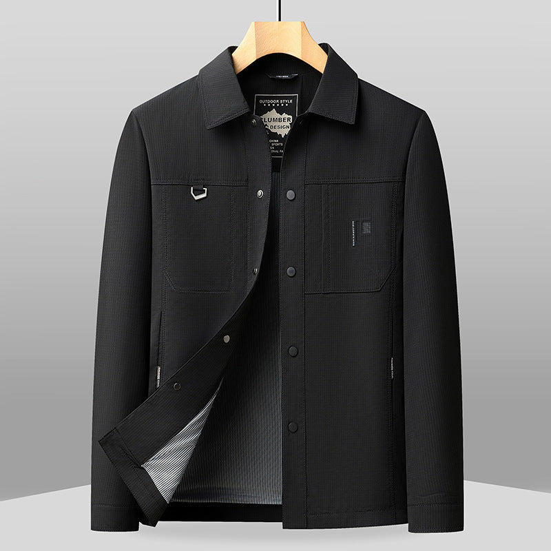 Men’s Jacket – Regular Fit – Woven Texture – Point Collar – Button Front – Chest Pockets