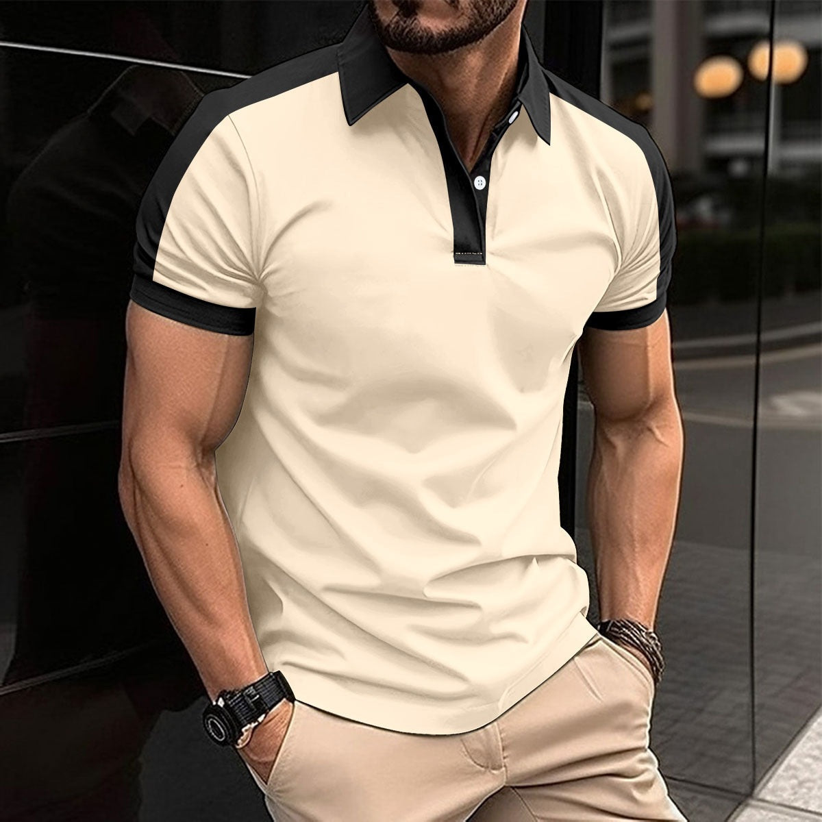 Men’s Polo Shirt – Slim Fit – Contrast Collar and Sleeves