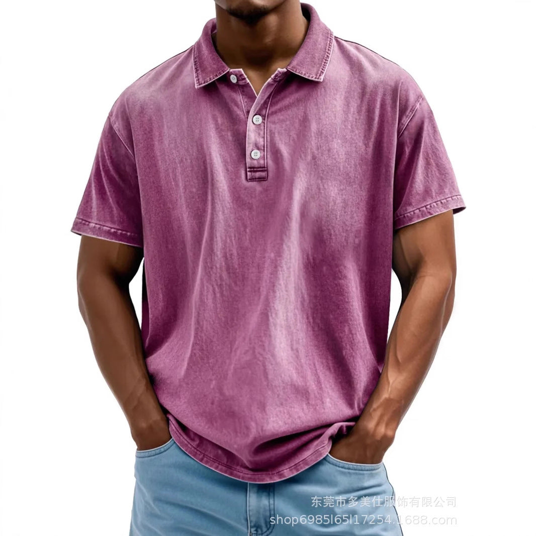 Men’s Polo Shirt – 100% Cotton – Relaxed Fit – Washed Vintage Style – Short Sleeve