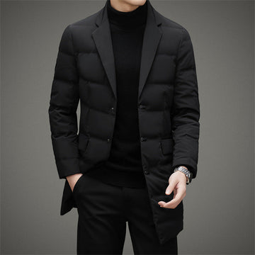 Men’s Down Coat – Quilted Insulated – Notch Lapel – Mid-Length Regular Fit