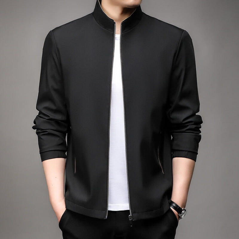 Men's Jacket – Tailored Fit – Stand Collar – Zip Closure – Business Casual Style