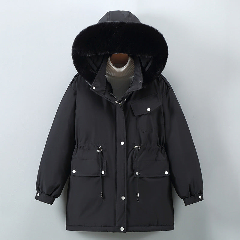 Women’s Parka Jacket – Relaxed Fit – Detachable Faux Fur Hood – Mid-Length – Drawstring Waist