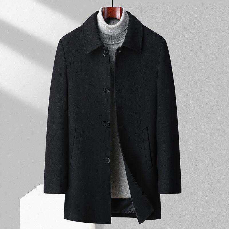Men’s Mid-Length Coat – Wool Blend – Regular Fit – Spread Collar – Button Front