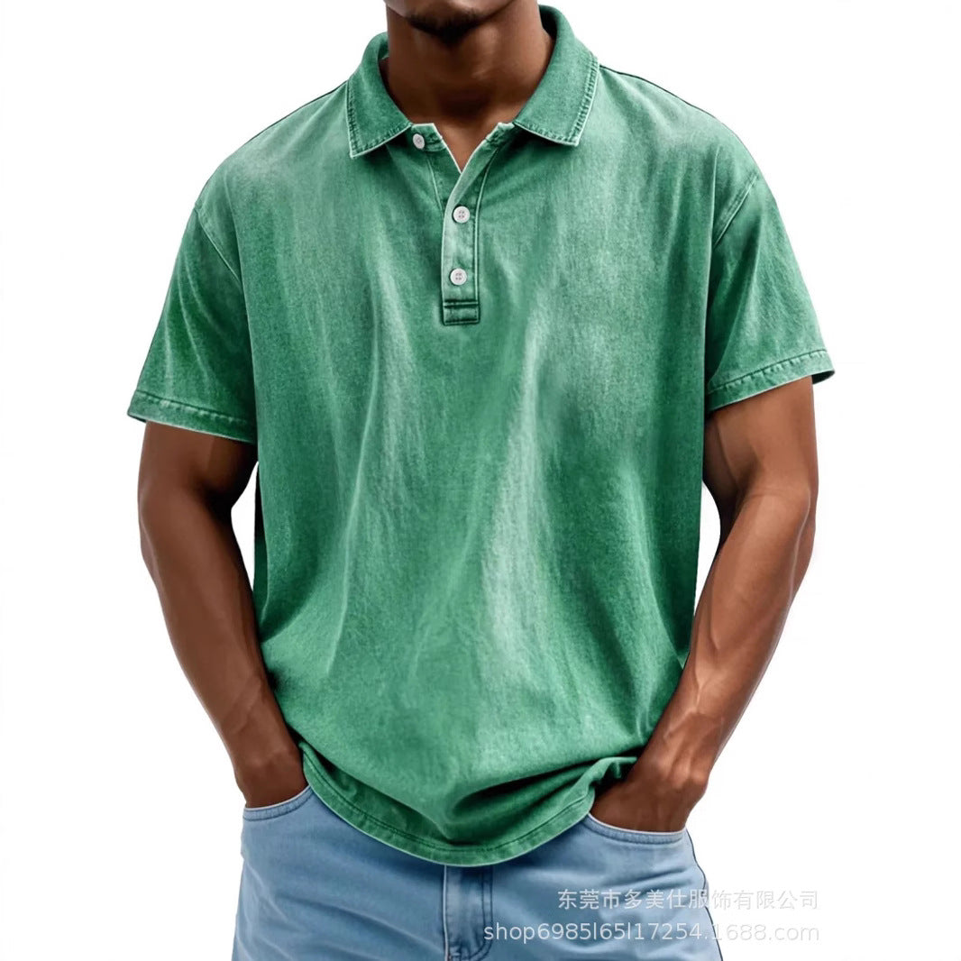 Men’s Polo Shirt – 100% Cotton – Relaxed Fit – Washed Vintage Style – Short Sleeve