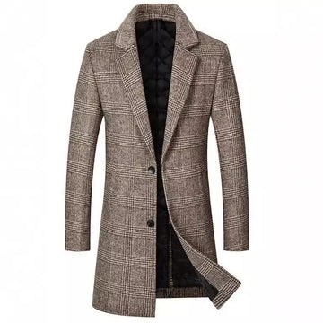 Men’s Overcoat – Wool Blend – Tailored Fit – Mid-Length – Plaid – Quilted Lining