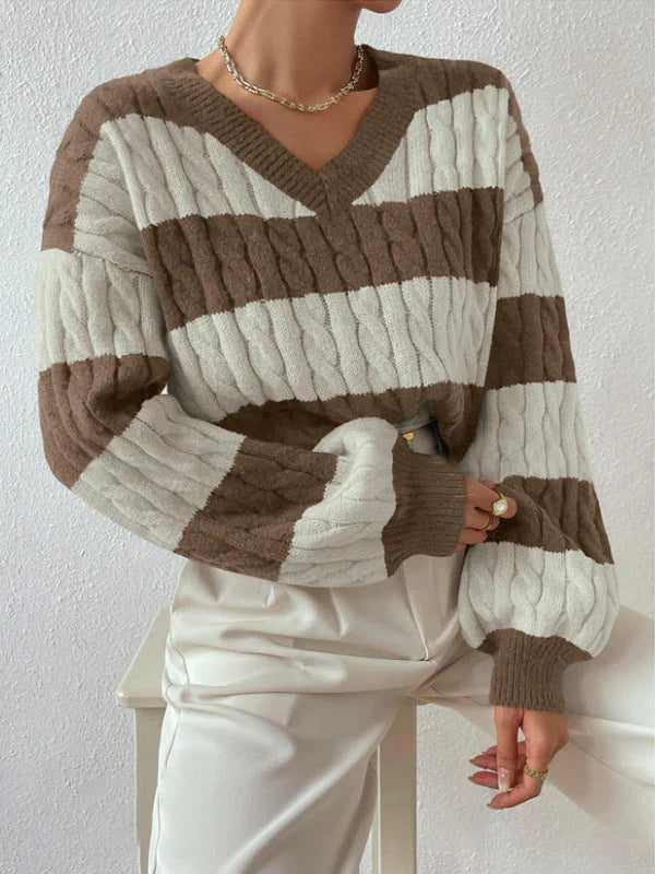 Cozy striped knit sweater for women