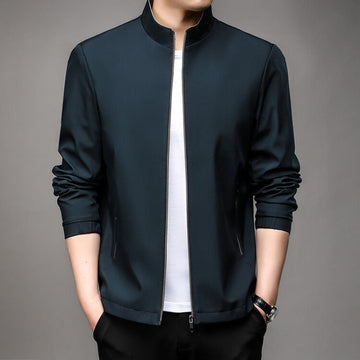 Men's Jacket – Tailored Fit – Stand Collar – Zip Closure – Business Casual Style