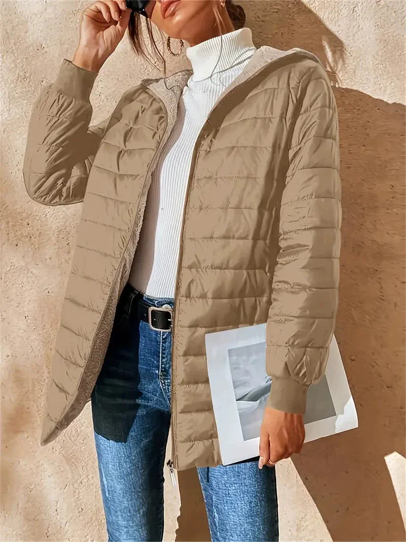 Women’s Puffer Coat – Quilted Warm Design – Plush Lined – Hooded Mid-Length Fit