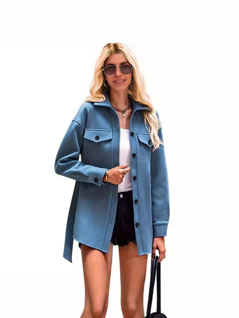 Women’s Wool Coat – Oversized Fit – Lapel Collar – Button Front – Mid-Thigh Length