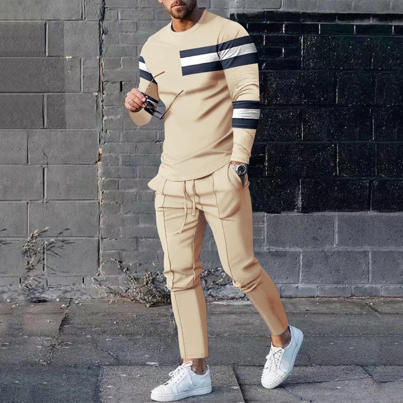 Men’s With Two-Piece Tracksuit – Slim Fit – Breathable Stretch Fabric – 3D Print – Tapered Legs