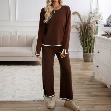 Women’s Two-Piece Lounge Set – Knitted Sweater and Wide-Leg Pants – Relaxed Fit