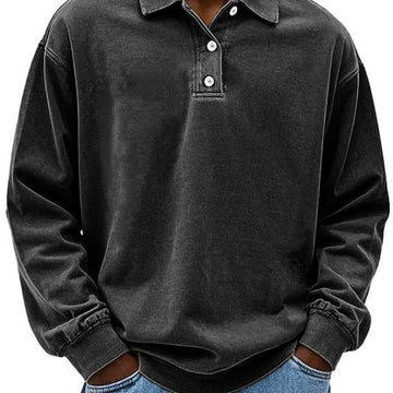 Men’s Long Sleeve Polo Shirt – 100% Cotton – Relaxed Fit – Button Collar Casual Wear