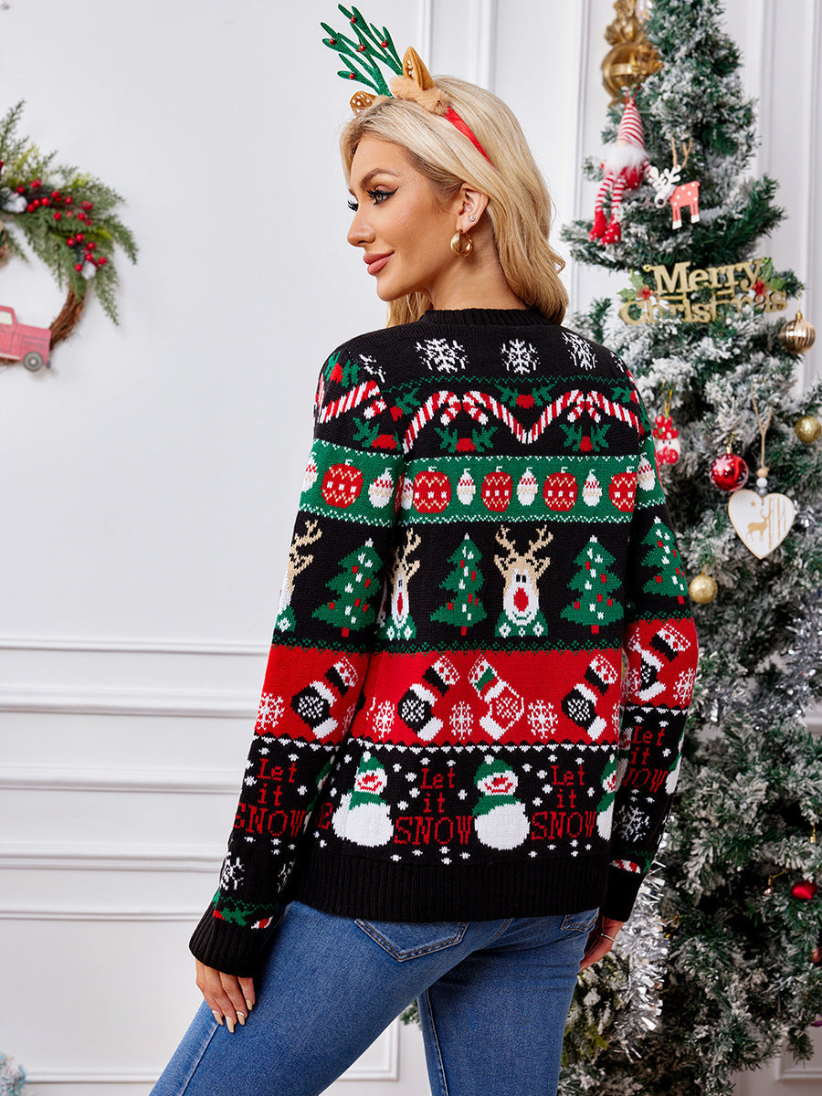 Women’s Cardigan – Loose Fit Knit – V-Neck – Button Front – Ribbed Trim – Holiday Motif