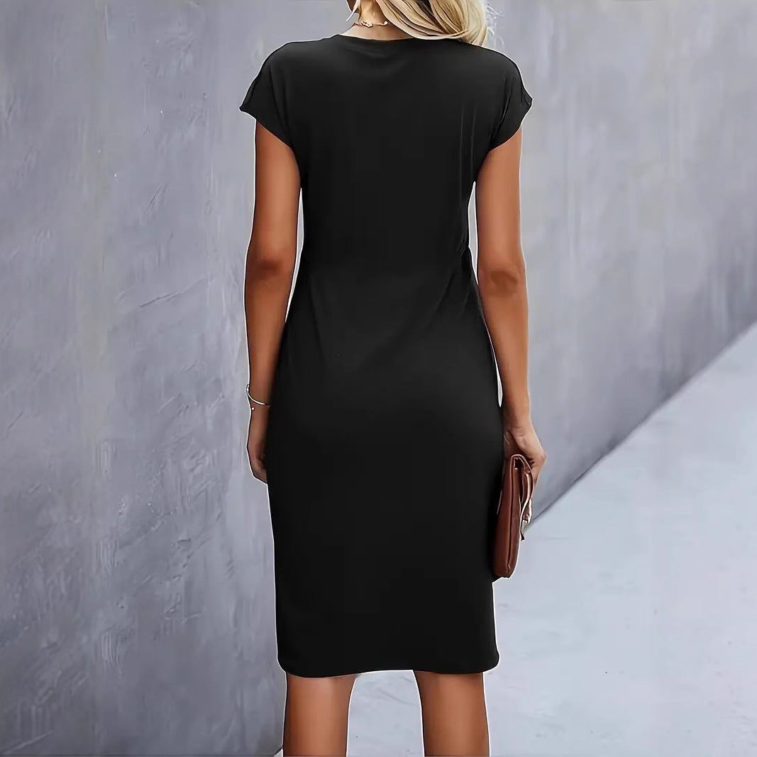 Women’s Bodycon Dress – Slim Fit – Knee Length – Short Sleeve – Side Knot Detail